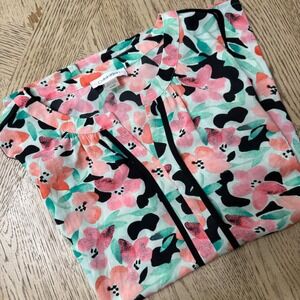 Calvin Klein‎ Women's Medium Pink Mint Sleeveless Floral Print V Neck Blouse Top